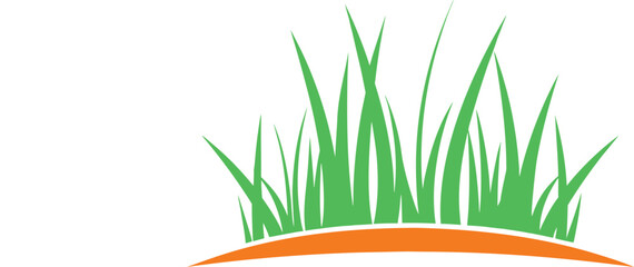 Green Grass Blades on Orange Horizon, Nature Logo Design