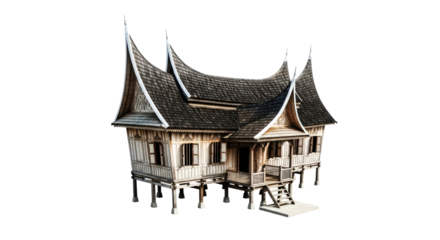 serene indonesian archipelago house exquisite 3d model of coastal heritage, isolated on transparent background
