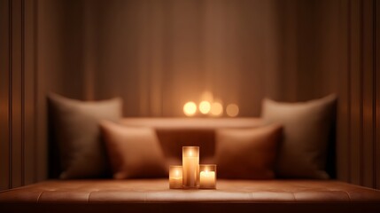 Luxury romantic private booth blurred interior with candles