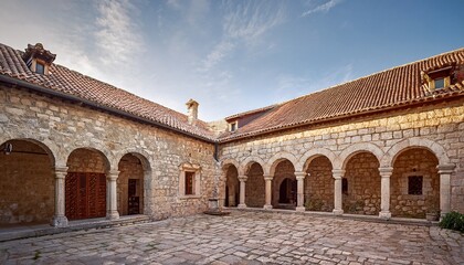 ancient stone building architecture stone work detail historical travel destination courtyard
