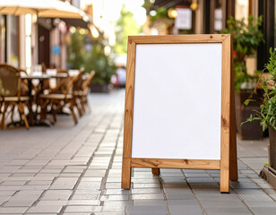 Wooden A-frame Signboard Blank Outdoor Sidewalk Cafe Restaurant