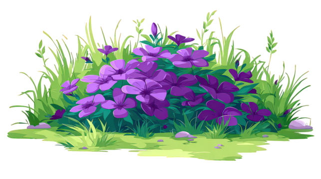 Purple Flower Bush In Grassy Patch