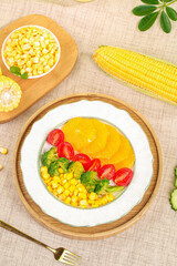 Fresh Corn Kernels and Vegetable Salad Bowl with Gourmet Healthy Ingredients