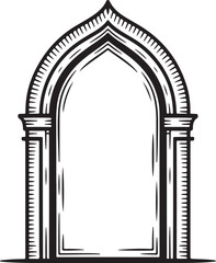 Gothic archway entrance architectural element silhouette isolated on white background