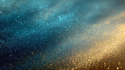 Obraz premium Glittering gold and blue particles create elegant festive background with soft gradient and sparkling bokeh effect, evoking magical and celebratory atmosphere