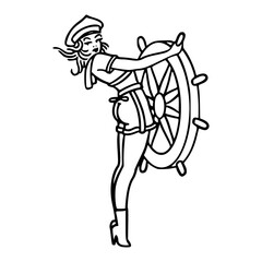 nautical pin-up girl with ship's wheel
