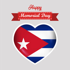 Happy Memorial Day Cuba Flag Heart Banner