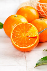 Fresh Ehime Oranges Harvested from Orchard with Jelly Pulp on White Wood Background