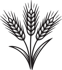 Stylized black silhouette of three wheat stalks with leaves isolated on white background