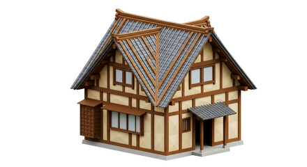serene japanese farmhouse 3d model of tranquil countryside living, isolated on transparent background
