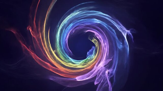 Abstract rainbow vortex with colorful light patterns gently spinning and flowing in a seamlessly looping animation swirl, spiral, light vortex