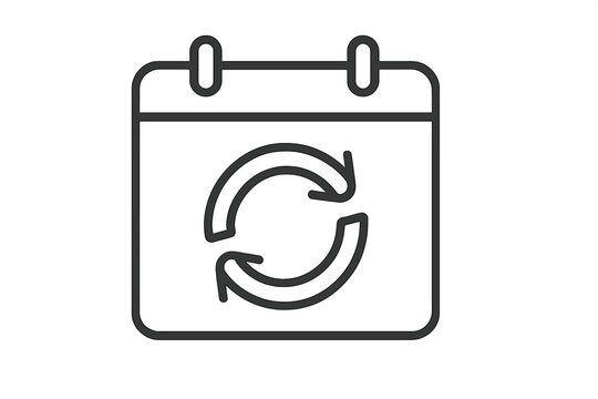 Recurring event icon. Calendar with refresh arrows. Reschedule, update, sync symbol. Vector line art for agenda, schedule, subscription renewal. Continuous process concept.