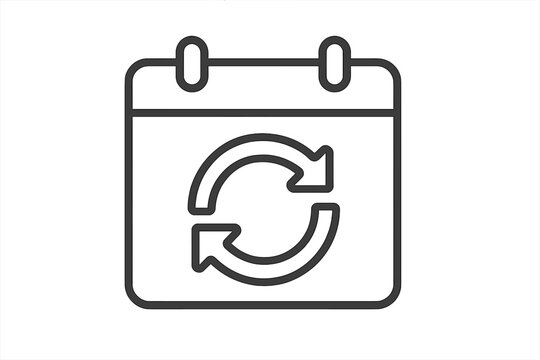 Calendar sync icon for schedule update and refresh. Recurring event and appointment reminder. Agenda planning, date management, and continuous process loop symbol.