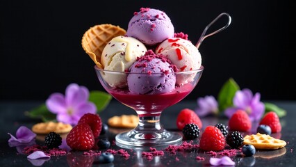 Colorful Ice Cream Sundae With Berries