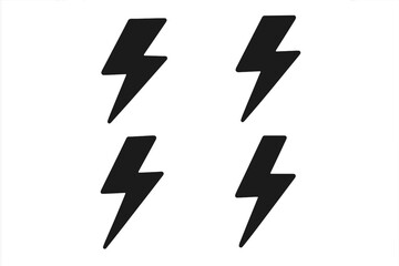 Lightning bolt vector icon set. Simple black silhouette flash symbol collection. Electric power or energy concept. Thunder storm graphic sign. Danger voltage pictogram.