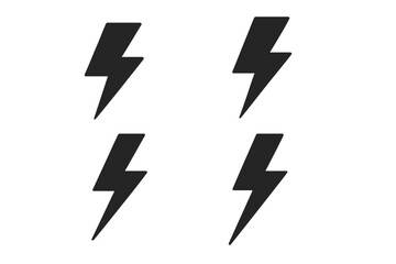 Lightning bolt icon collection. Thunder flash silhouette sign. Electric power energy symbol. Simple vector set for weather storm concept. Danger high voltage warning graphic.