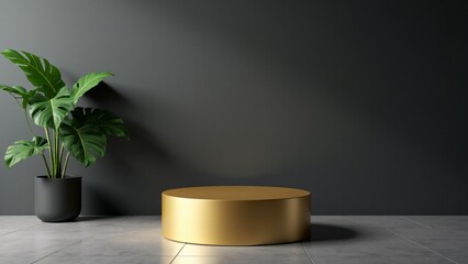 Elegant Podium With Plant, Dark Background
