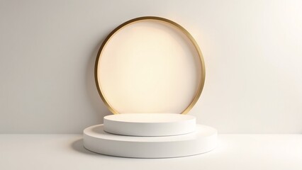 White Product Podium with Gold Circle
