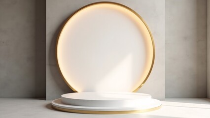 White Podium With Golden Ring Backing