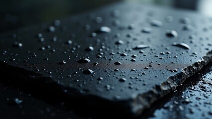 Water Droplets On Dark Slate Surface