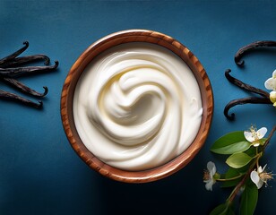 Fototapeta premium a bowl of vanilla yogurt top view