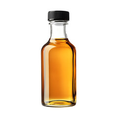 Luxurious Golden Liquid in Glass Bottle with Black Cap Isolated on White Background