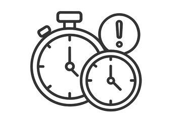 Obraz premium Timer icon and deadline symbol. Time management concept. Vector illustration of a stopwatch with an alert. Metaphor for urgency, countdown, efficiency, and planning.