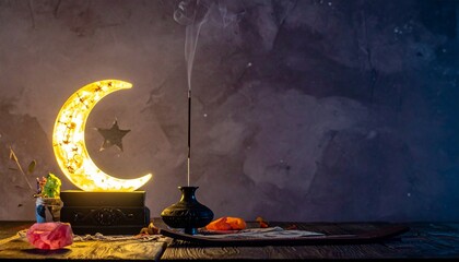 Dreamy esoteric visuals with celestial objects &ndash; moon phases, stars, constellations, tarot cards, and crystals. Candlelight and mist create a spiritual, mystical setting. Perfect for astrology, ritual