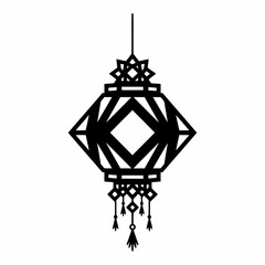 Vector art of intricate chinese lantern, showcasing traditional asian design and cultural symbolism in a striking black silhouette