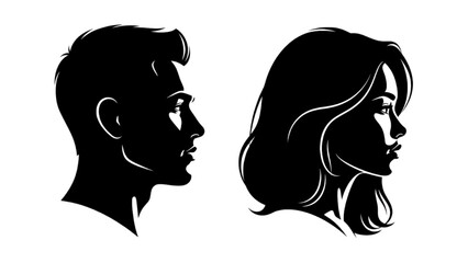 Vector Illustration of Man and Woman Portrait Silhouette in Profile Vector Set AI EPS PNG