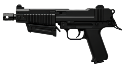 Isolated Black Submachine Gun
