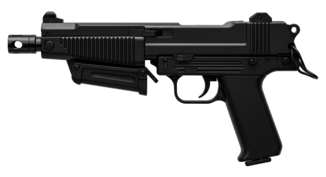 Isolated Black Submachine Gun