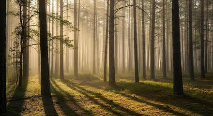 Fototapeta premium Misty forest sunlight