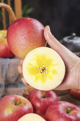 Fresh Cut Apple Cross-Section Hand Held Yunnan Province Mountain Fruit Kitchen Display