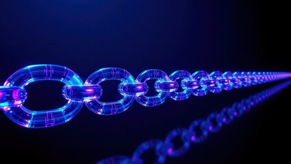 A long chain of interconnected glowing blue and purple links stretching into the distance on black