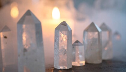 Mystical flat lays featuring sacred geometry patterns created with crystals, gemstones, candles, and herbs. Arranged in mandala-like designs on dark textured backgrounds with glowing atmospheric light