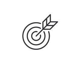 Target icon. Hitting the target. Business objective symbol. Successful shot. Darts target. Goal sign. Business strategy. Focus symbol. Aiming focus. Dartboard sign. Moving towards the goal. Focus on.