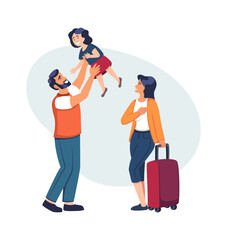 long-awaited meeting. cartoon characters, people return home, end working day, family and romantic relationship. vector cartoon concept illustration.