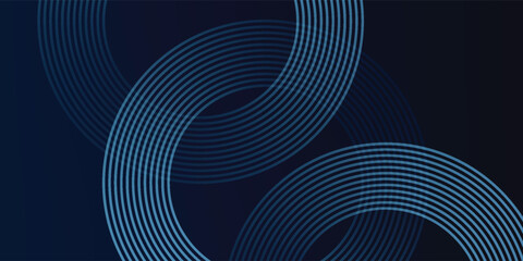 Abstract blue glowing geometric lines on dark blue background. Modern shiny blue circle lines pattern. Futuristic technology concept. Suit for cover, poster,