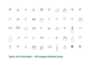 Tech AI Futuristic – 50 Editable Outline Icons for Innovation, Artificial Intelligence, and Digital Transformation
