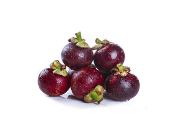 Fresh Thai Mangosteen Tropical Fruits Isolated on White Background