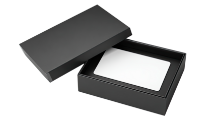 Opened black box holds a blank white gift card