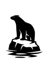 Vector art of polar bear standing on iceberg, black silhouette vector illustration of arctic animal in danger
