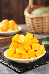 Fresh Large Mango Chunks from Panzhihua Orchard Served on White Plate