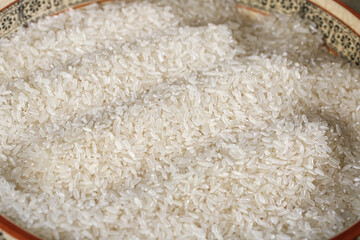 White Pearl Rice Grains in Woven Basket - Premium Indica Agricultural Product