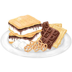 Watercolor hand drawn dessert s'mores