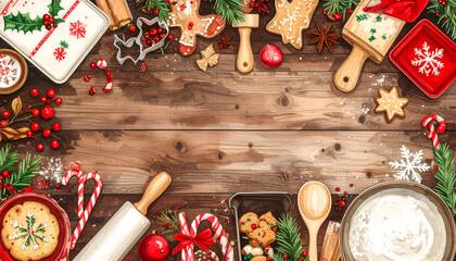 Festive Christmas Baking Scene on Rustic Wooden Table