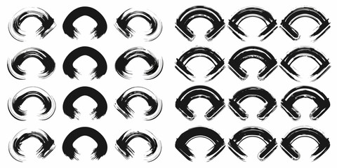 Black ink brush stroke arc shapes and patterns vector