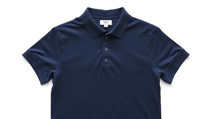 A navy short-sleeve polo shirt with ribbed details, showcasing classic casual wear.