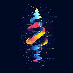 Abstract spiral design with vibrant colors and digital glitch elements
